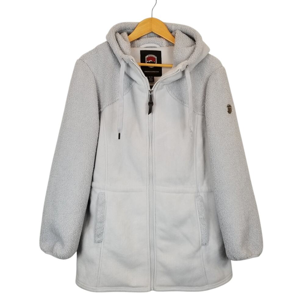 1 Madison Women's Expedition Fleece Hooded Zip Front Coat Light Gray Size XL